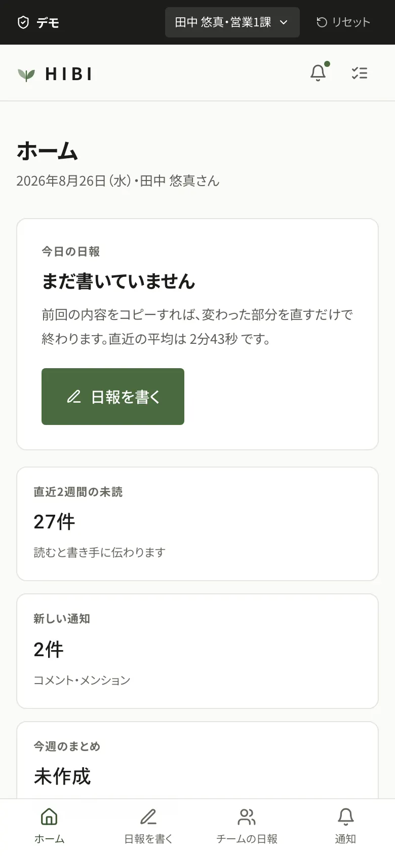 日報・週報 のスマホ画面